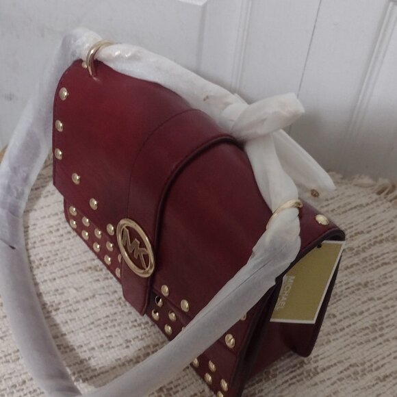 NWT MK Greenwich small studded distressed crossbody cherry color 💞 - Picture 2 of 5